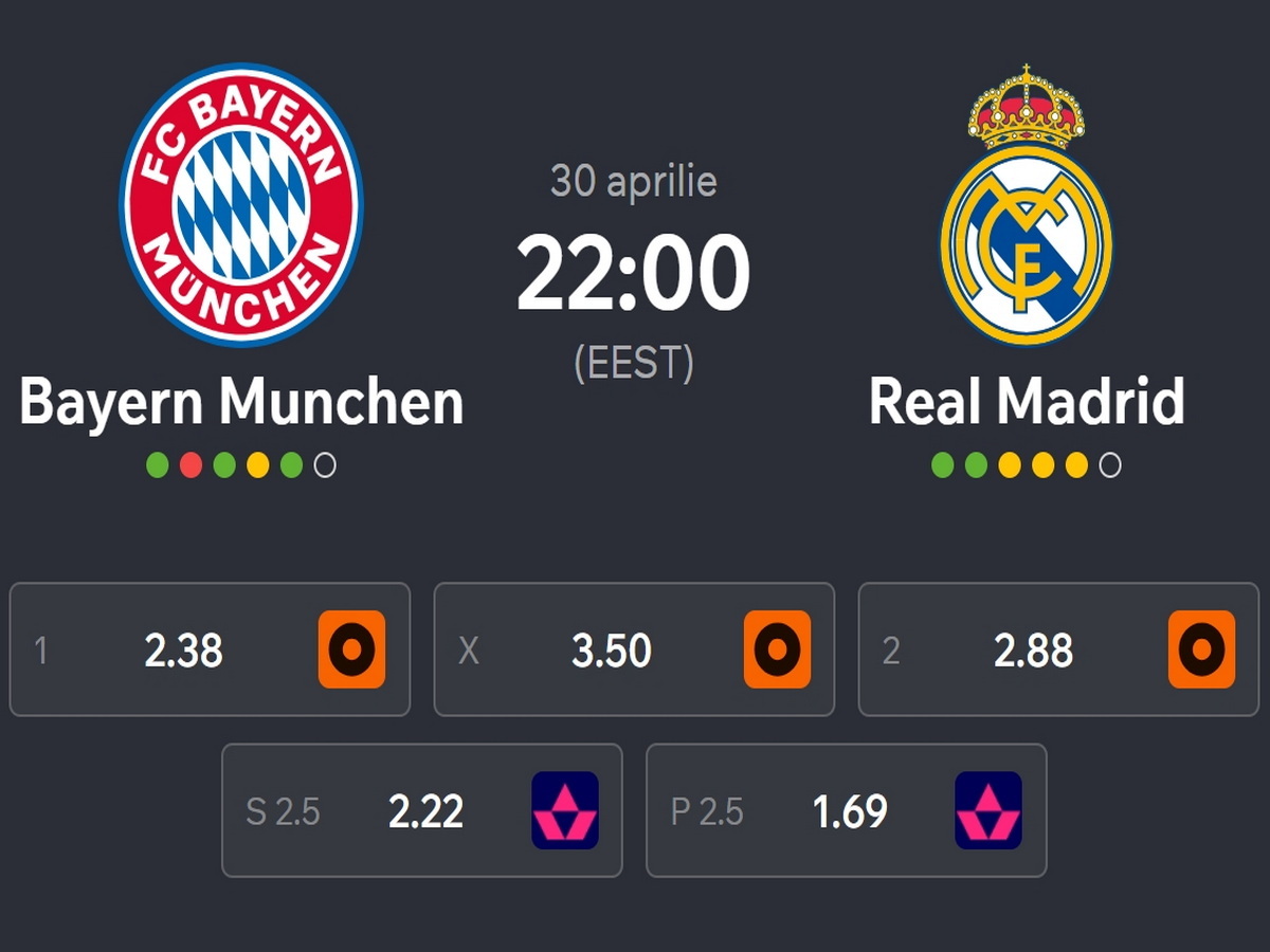 Karbacher: Bayern München - Real Madrid: Ponturi și cote la pariuri.
