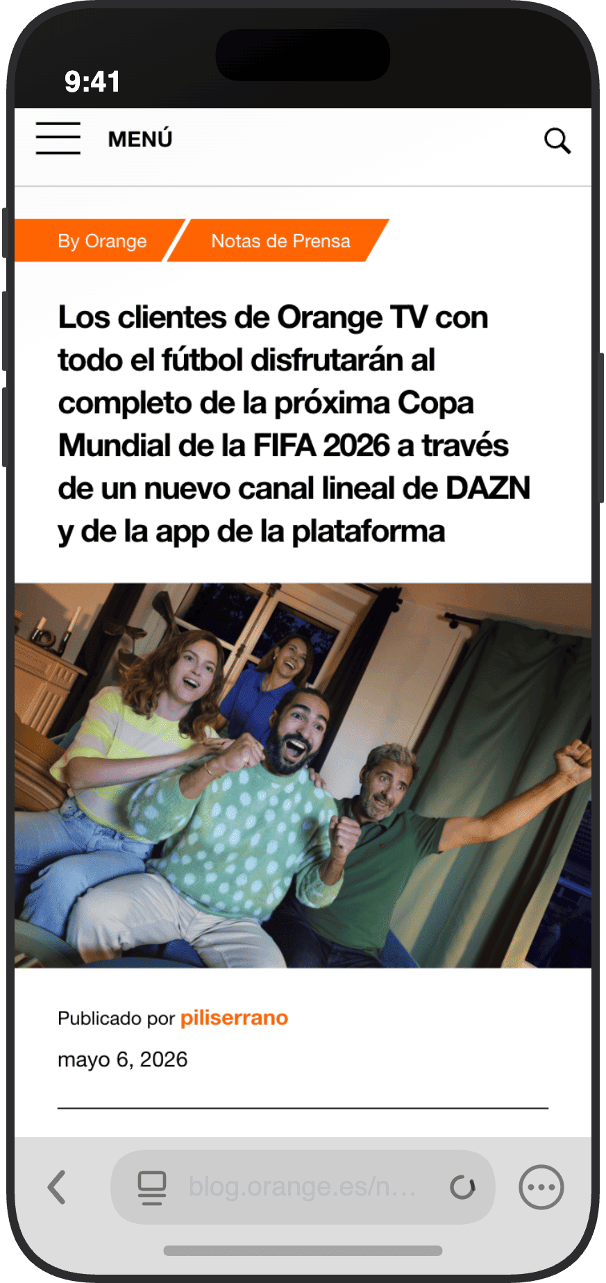 Nota de prensa de Orange TV confirmando la emisión completa del Mundial 2026 a través de un canal lineal de DAZN
