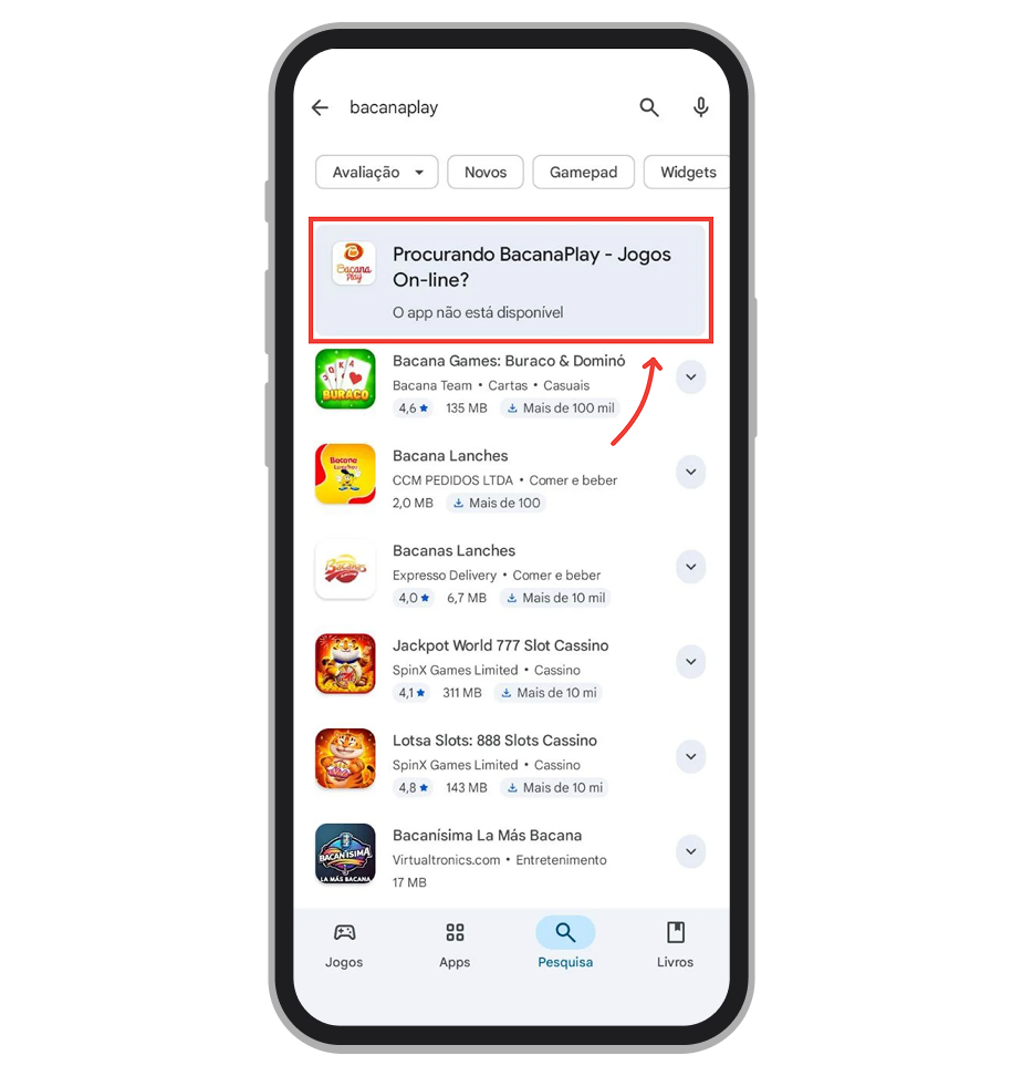 O aplicativo do cassino BacanaPlay não está disponível na Google Play
