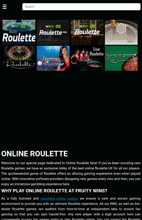 Roulette in Fruity Wins Casino