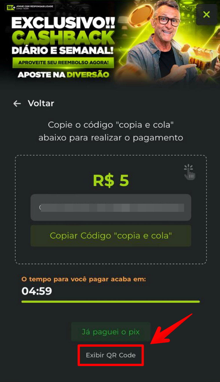 Pode usar o código “copia e cola” ou optar por QR Code 