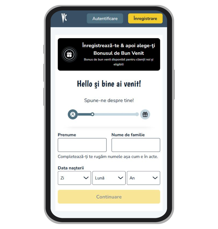 Formular de înregistrare la Vlad Casino