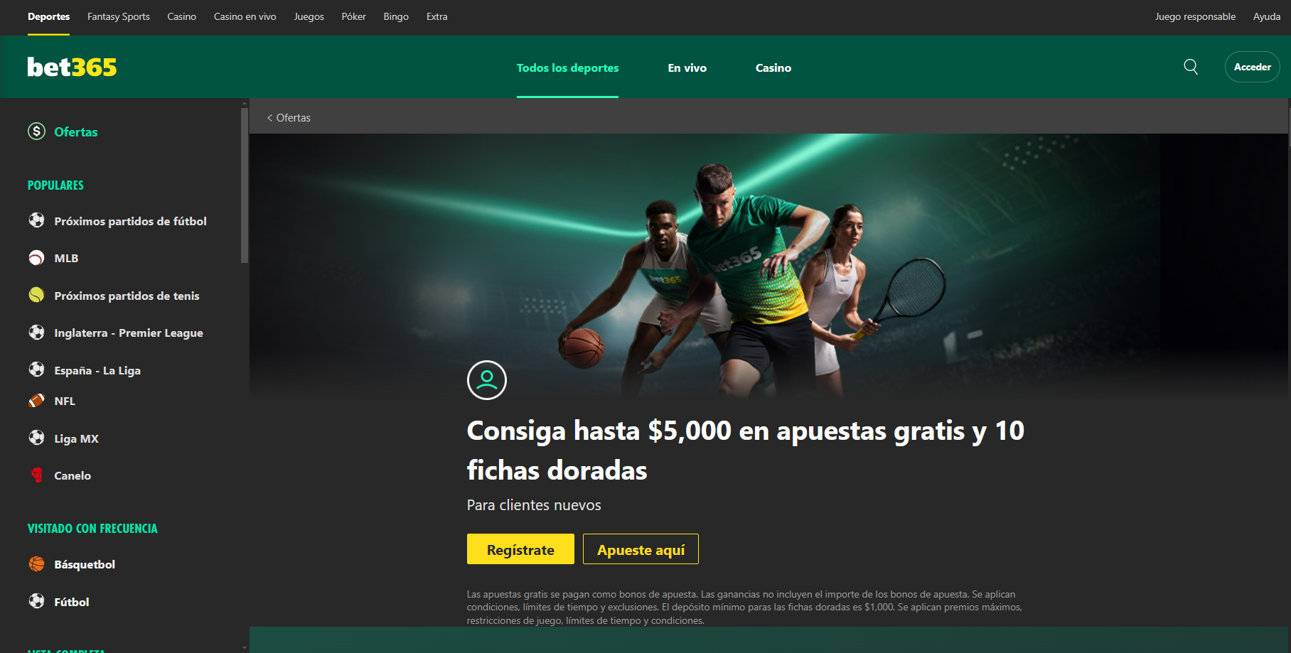 Oferta para nuevos clientes, Bet365