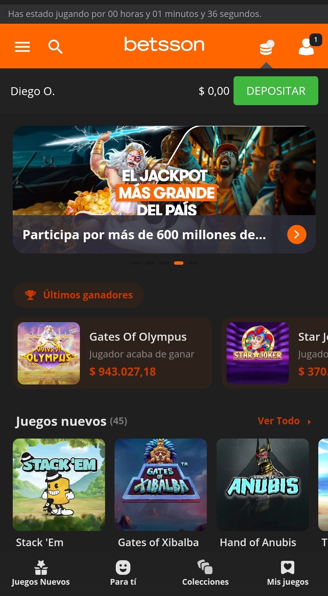 Sección de casino, Betsson móvil