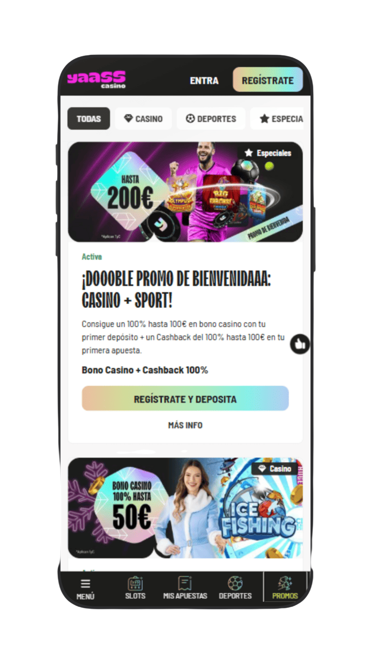 Sección de promociones activas en Yaass Casino