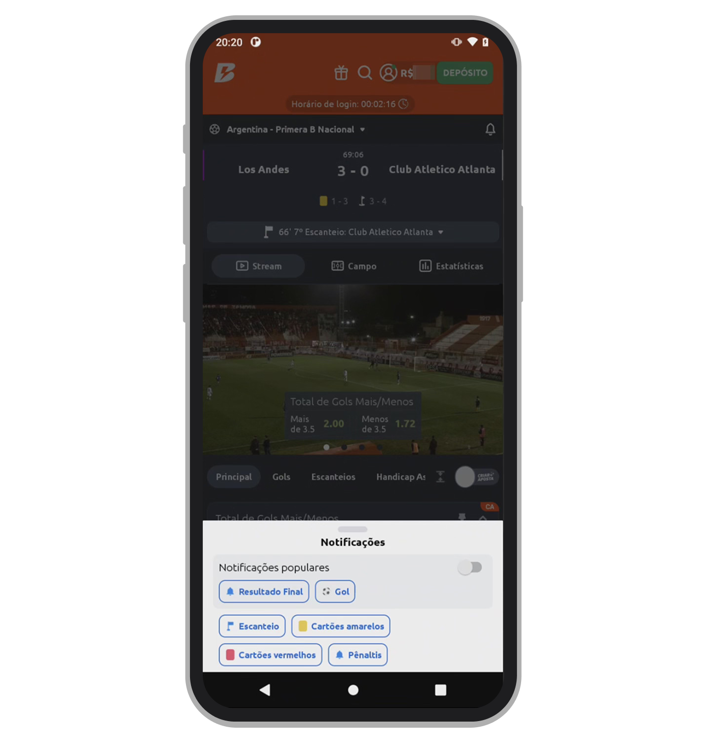 No Betano app você pode configurar as notificações ao vivo 