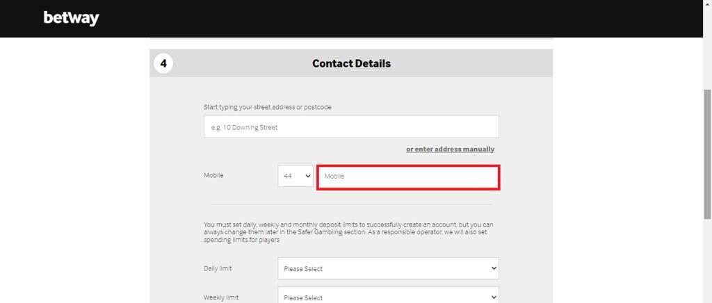 Add contact information and set limits