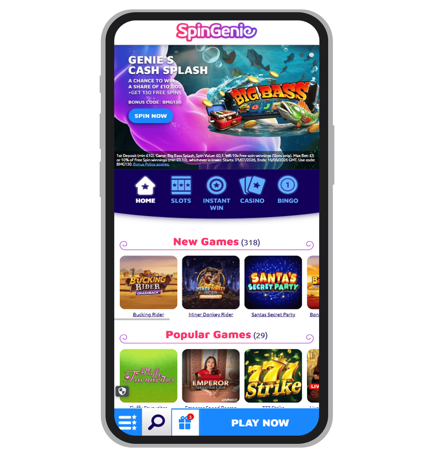 SpinGenie Casino Homepage