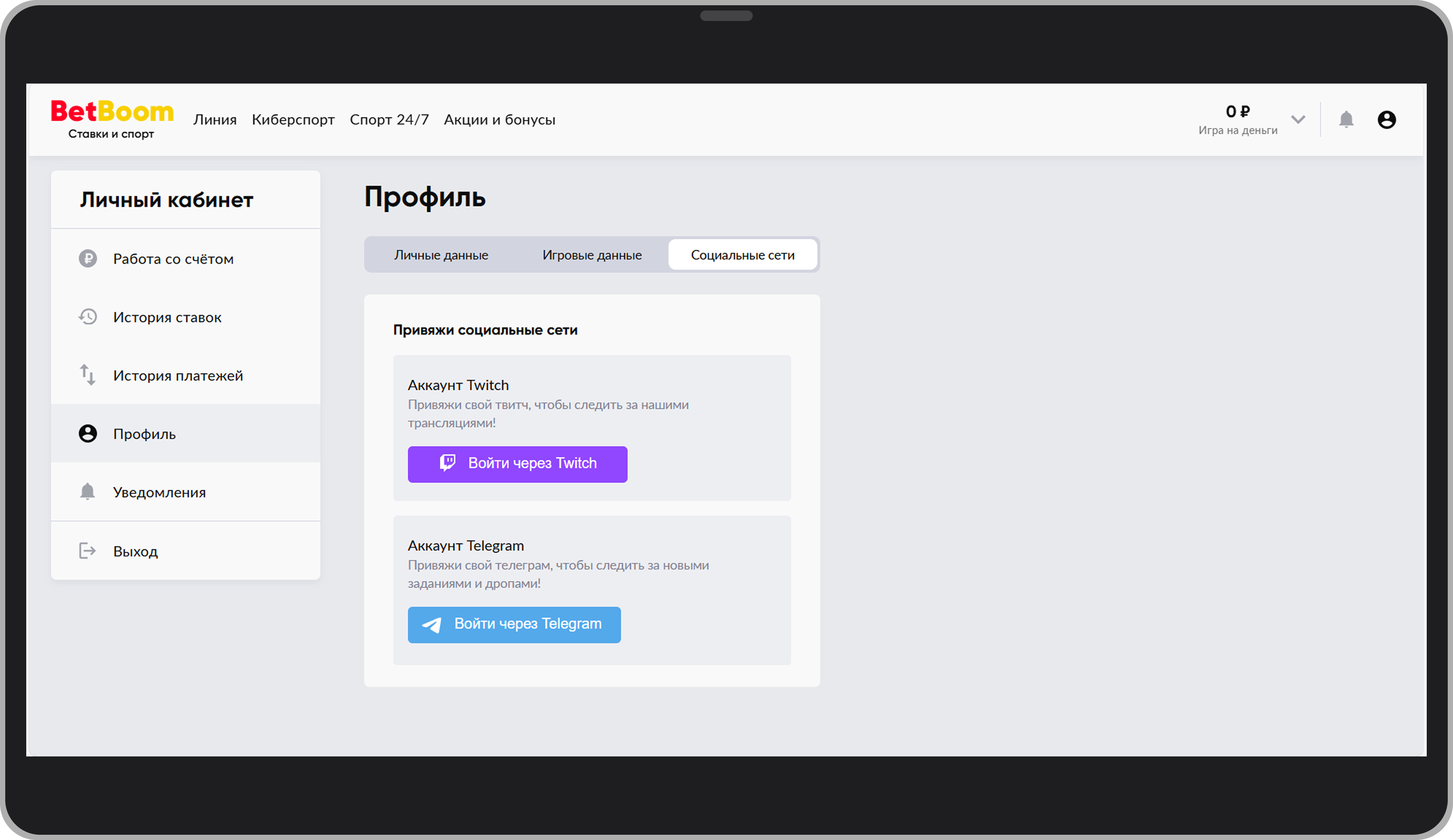 Вкладка «Профиль»