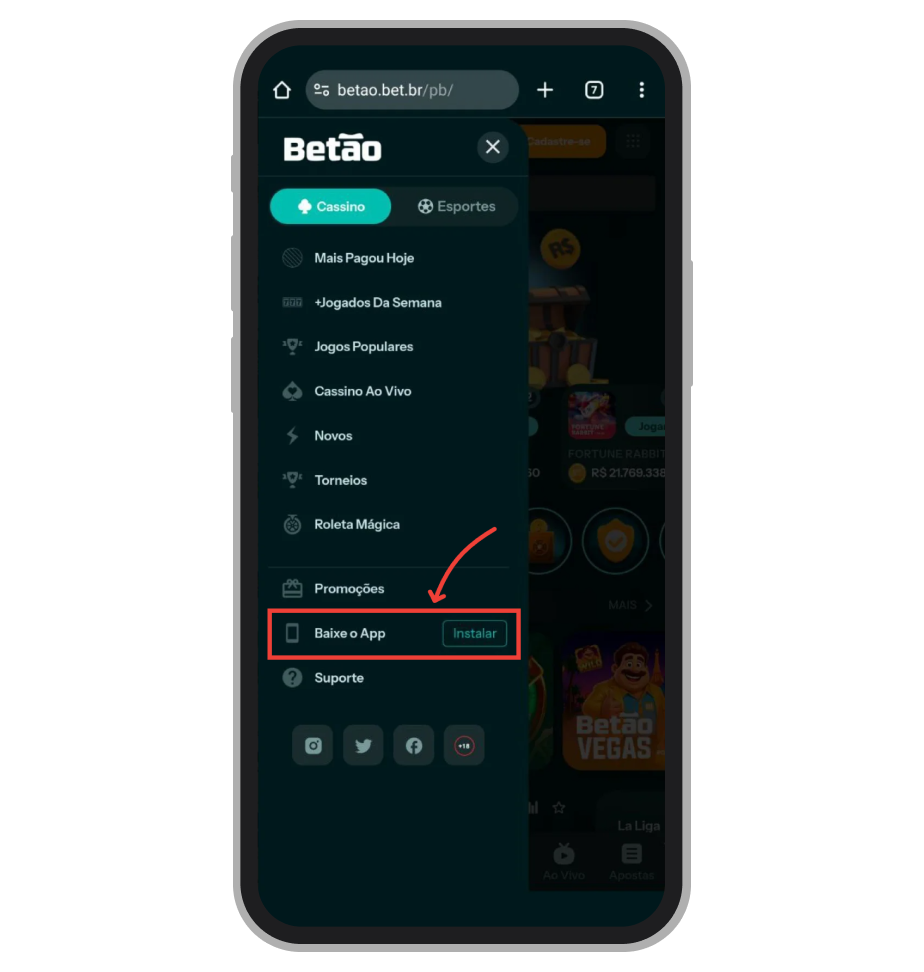 Selecione “Baixe o App”