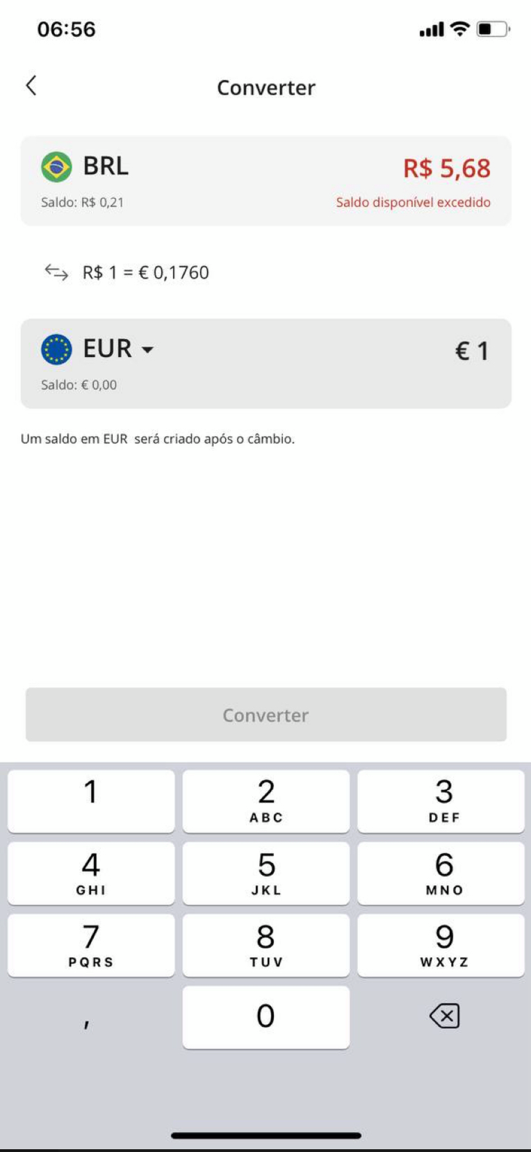 Aquisição de euros pelo aplicativo Neteller