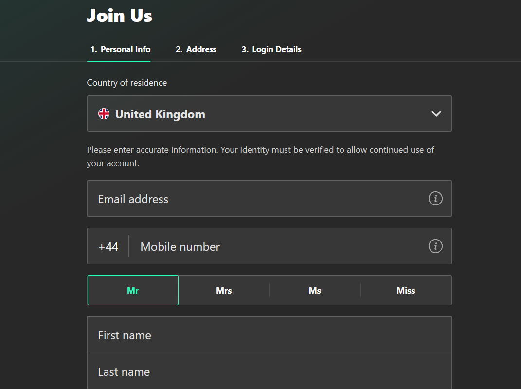 Bet365 sign-up form