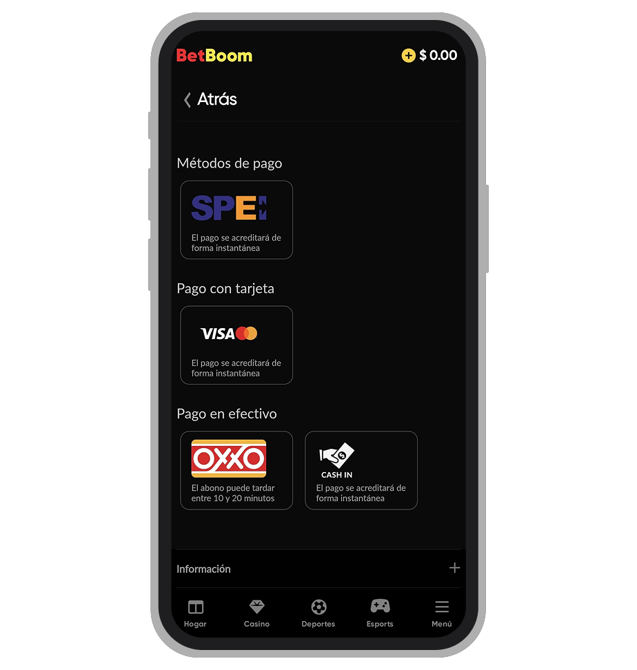 Métodos de depósito BetBoom