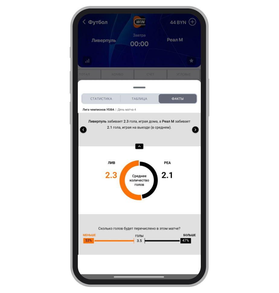 Дополнительная информация о событии Winline