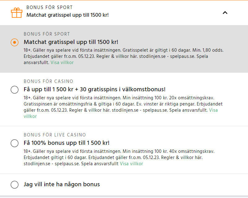 Spelbolagets erbjudanden