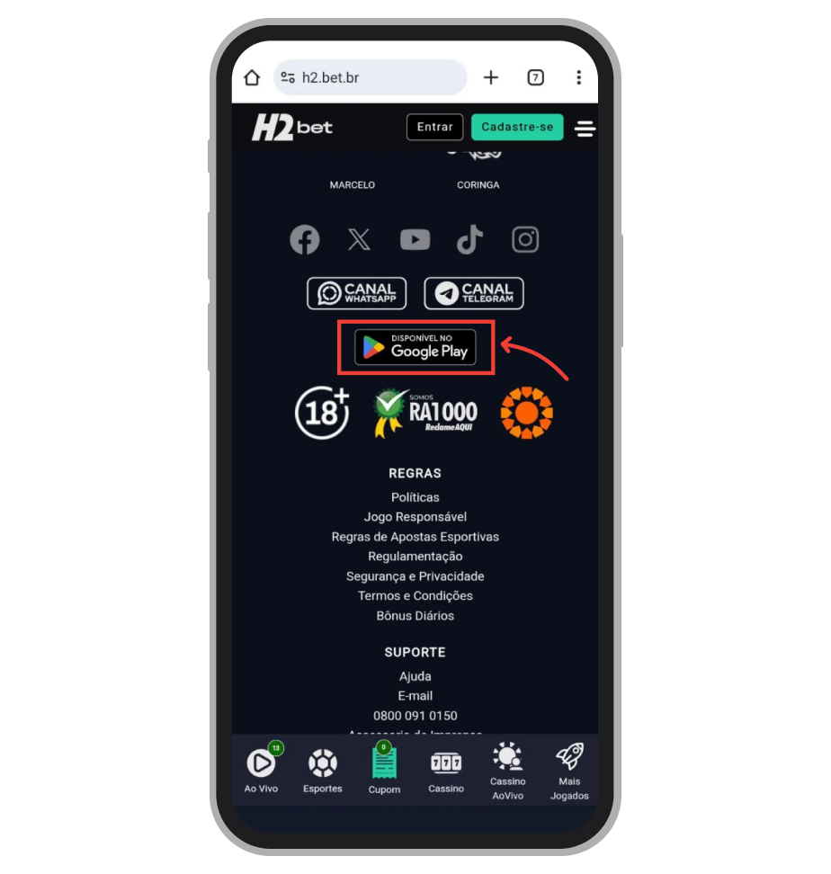 Clique em "Disponível no Google Play"
