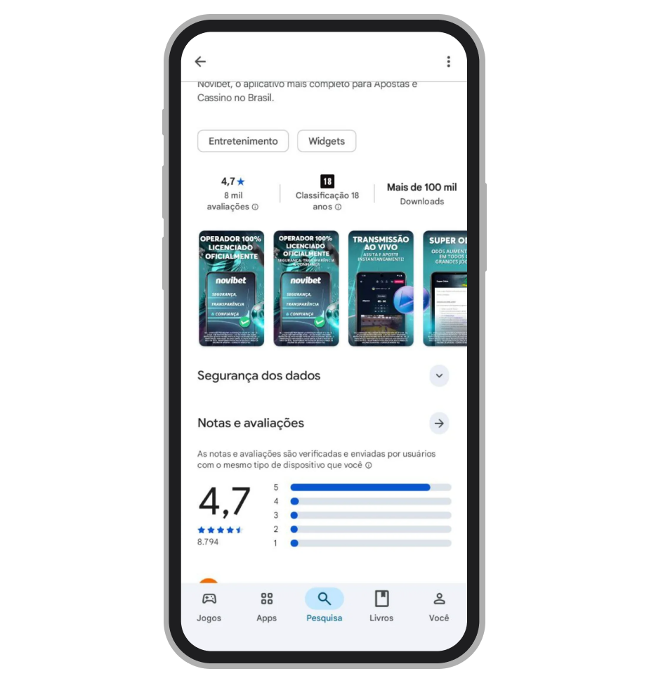App da Novibet na Google Play 