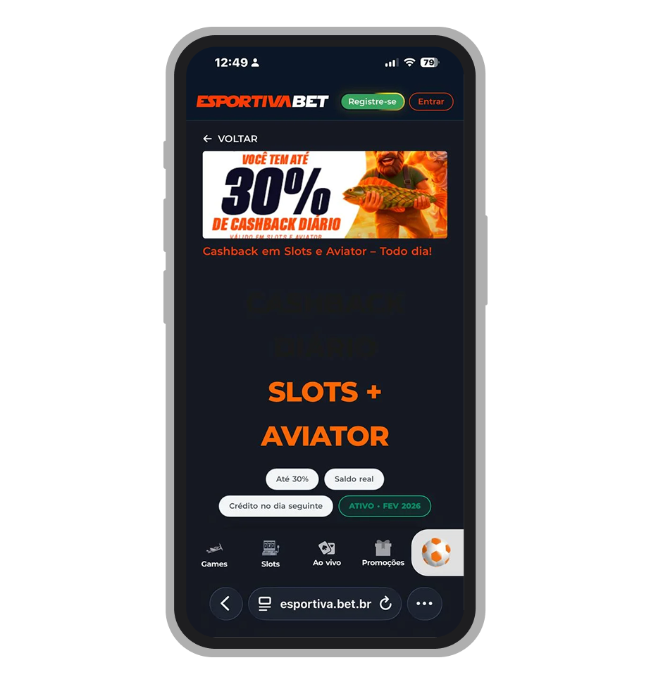 Até 30% de cashback diário no cassino Esportivobet