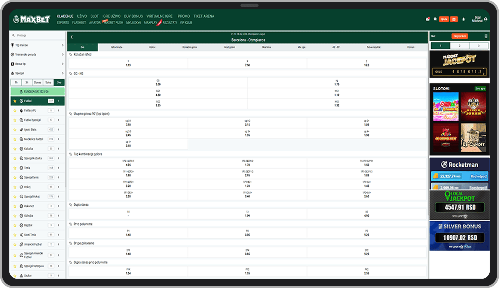 Odabir utakmica za Bet Builder