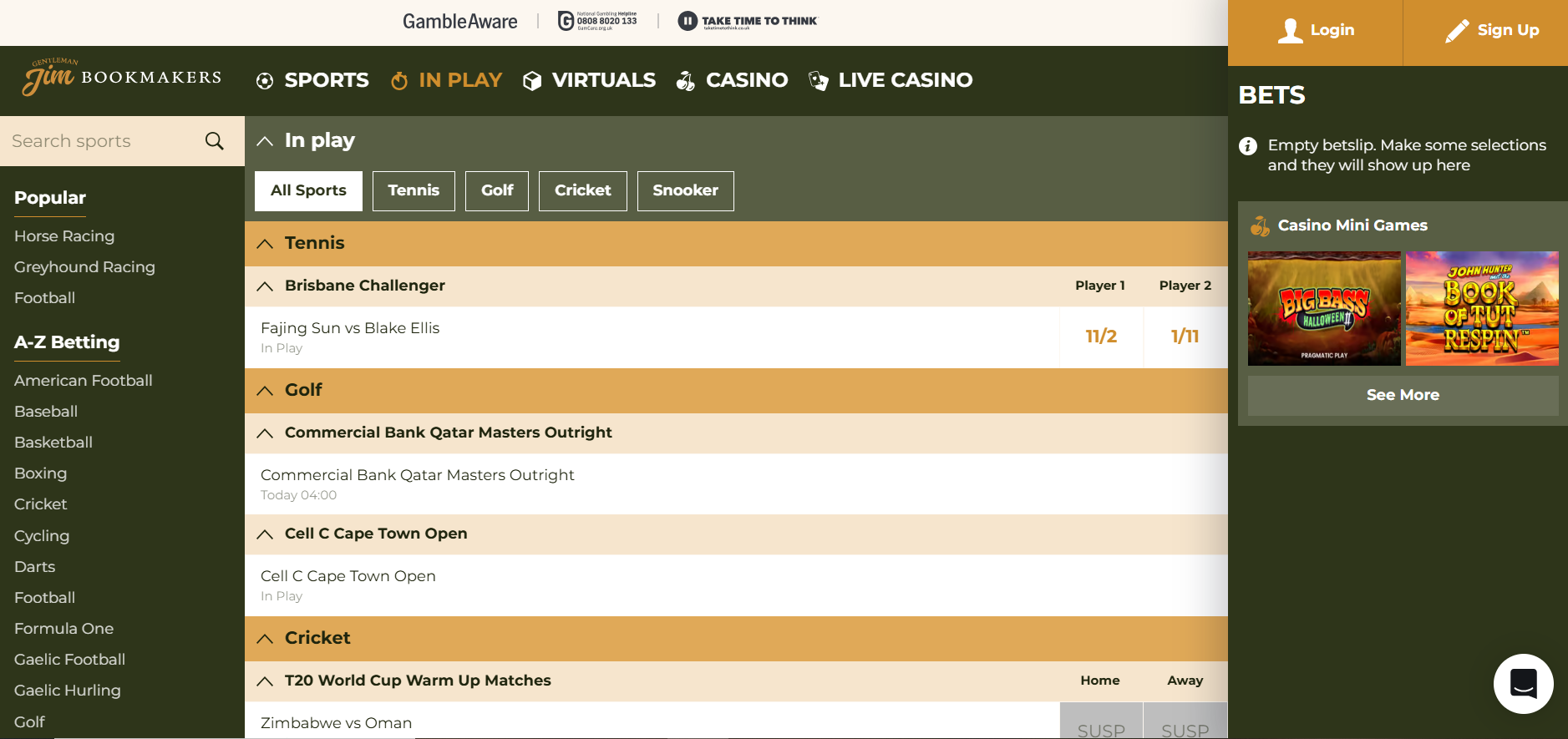 Live Betting at Gentleman Jim