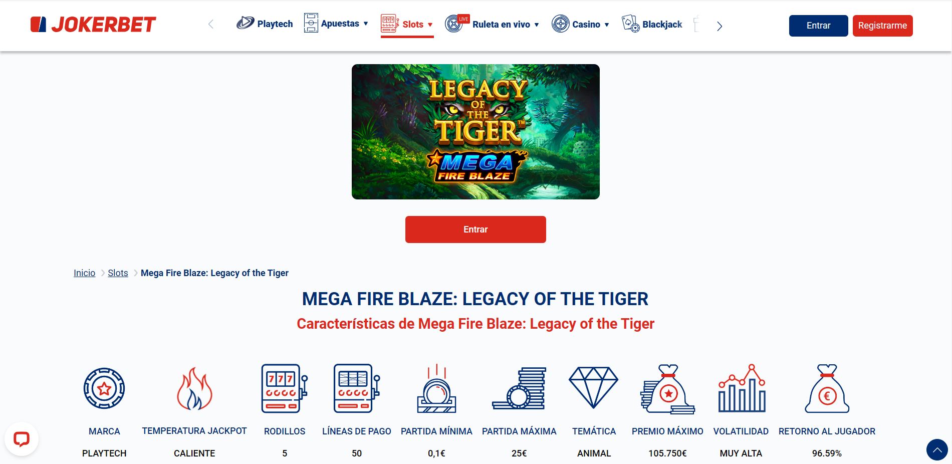 Mega Fire Blaze: Legacy of the Tiger, página con la información detallada