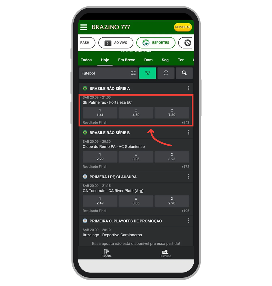 Escolha o evento em qual gostaria de apostar