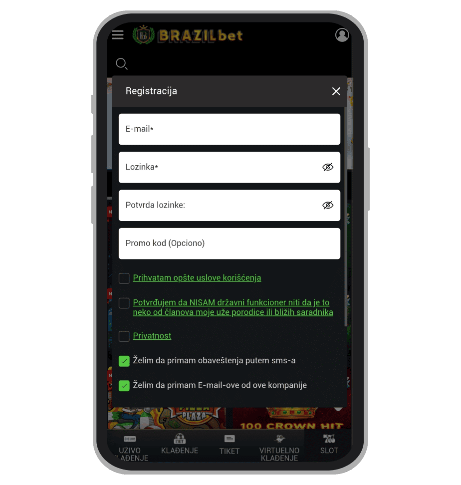 BrazilBet formular za registraciju