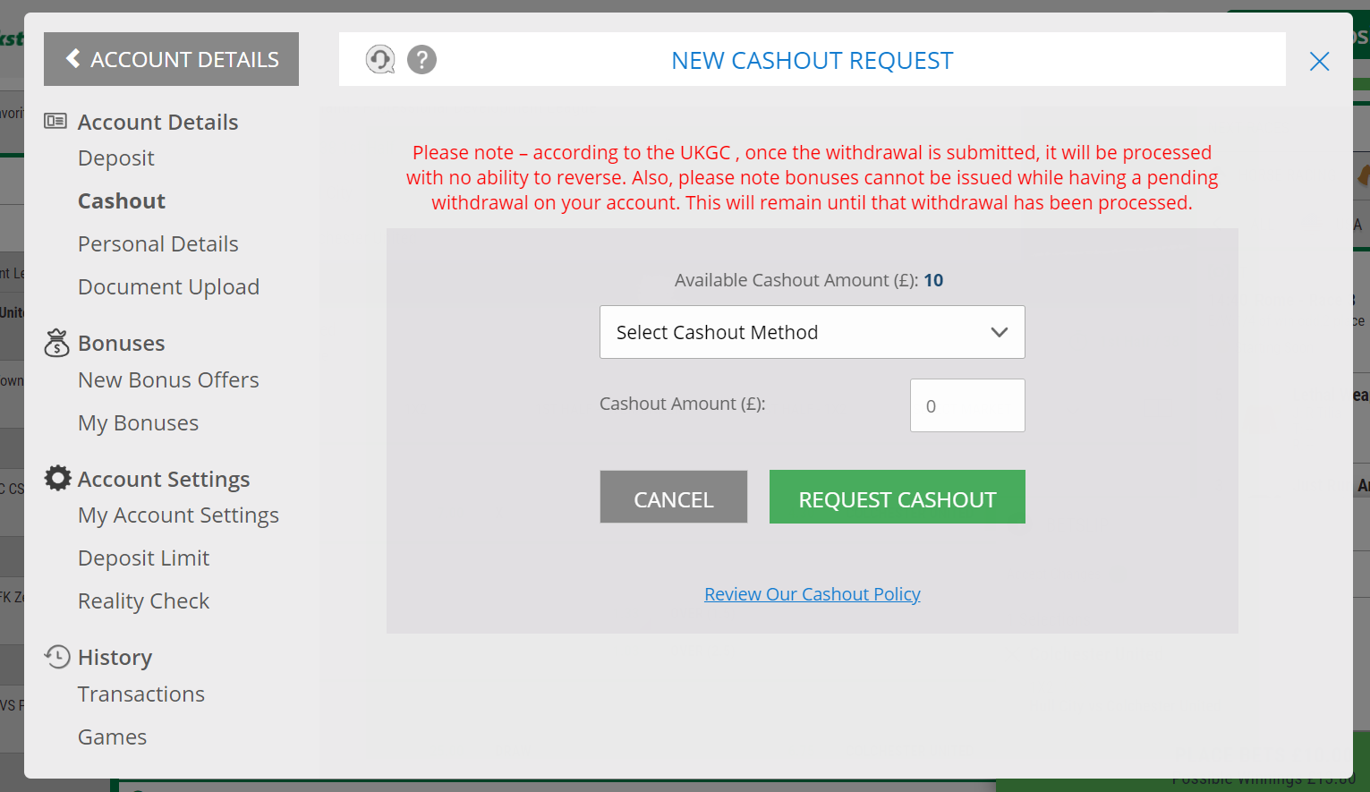 Select withdrawal method