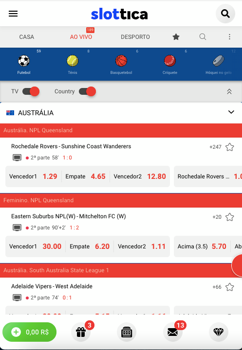 Página ‘Ao vivo’ no site do Slottica
