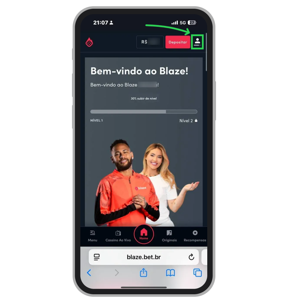 Toque no ícone de perfil no topo direito para acessar o menu de atendimento