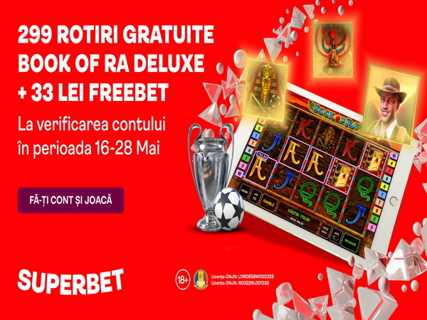 legalbet.ro: Nu rata bonusul oferit de Superbet, 33 lei FreeBet + 299 Rotiri Gratuite.