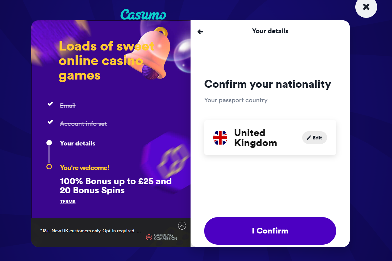 Casumo registration form