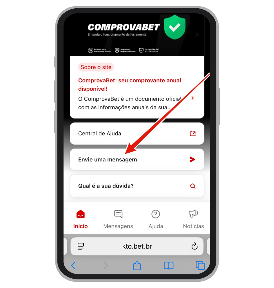 Na tela que aparecer, toque em "Envie uma mensagem".