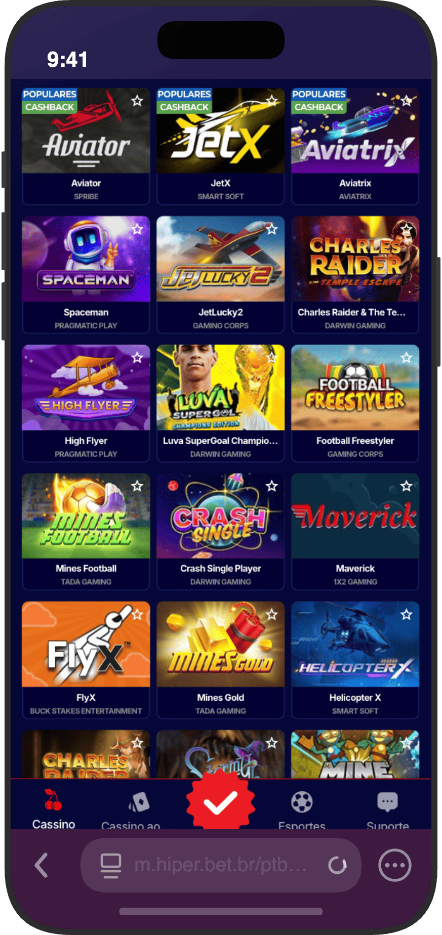 Seção de Crash Games do cassino HiperBet