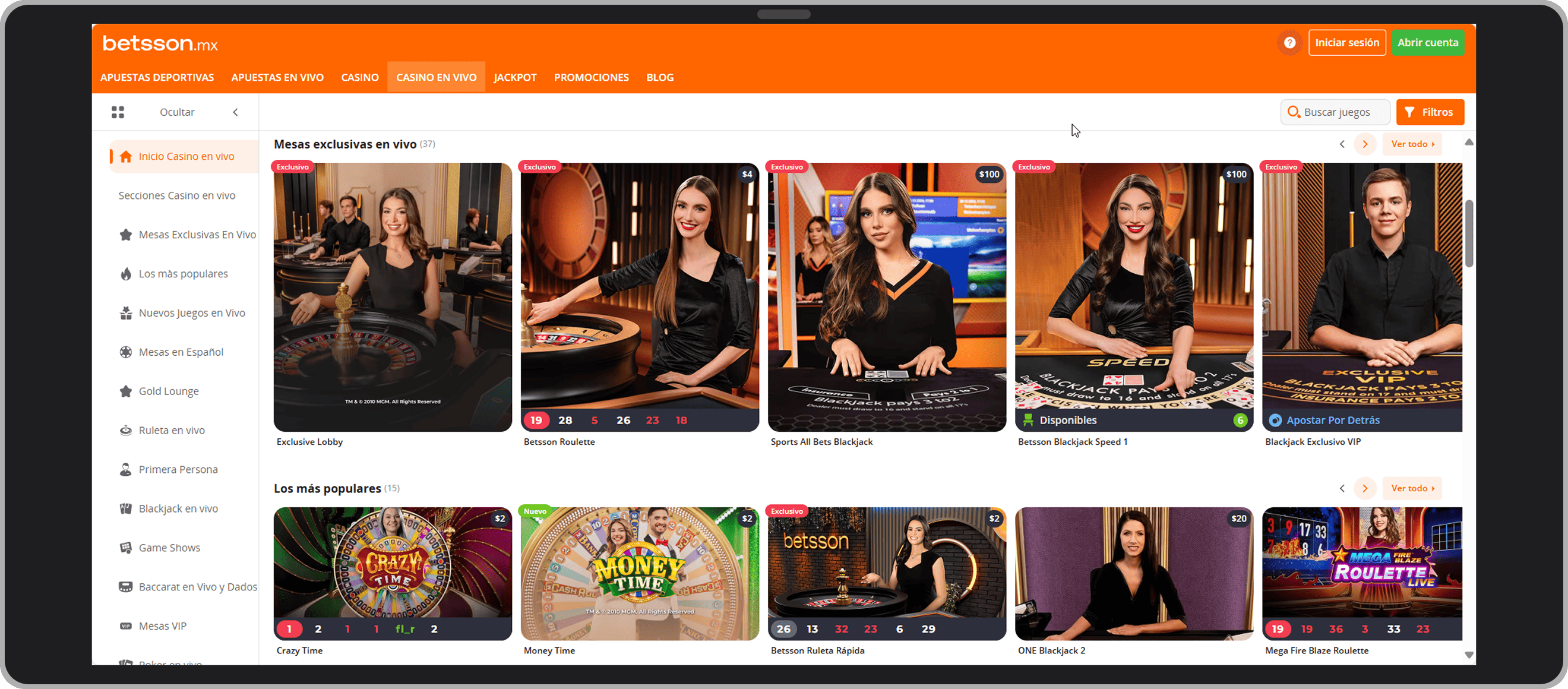Casino en vivo en Betsson