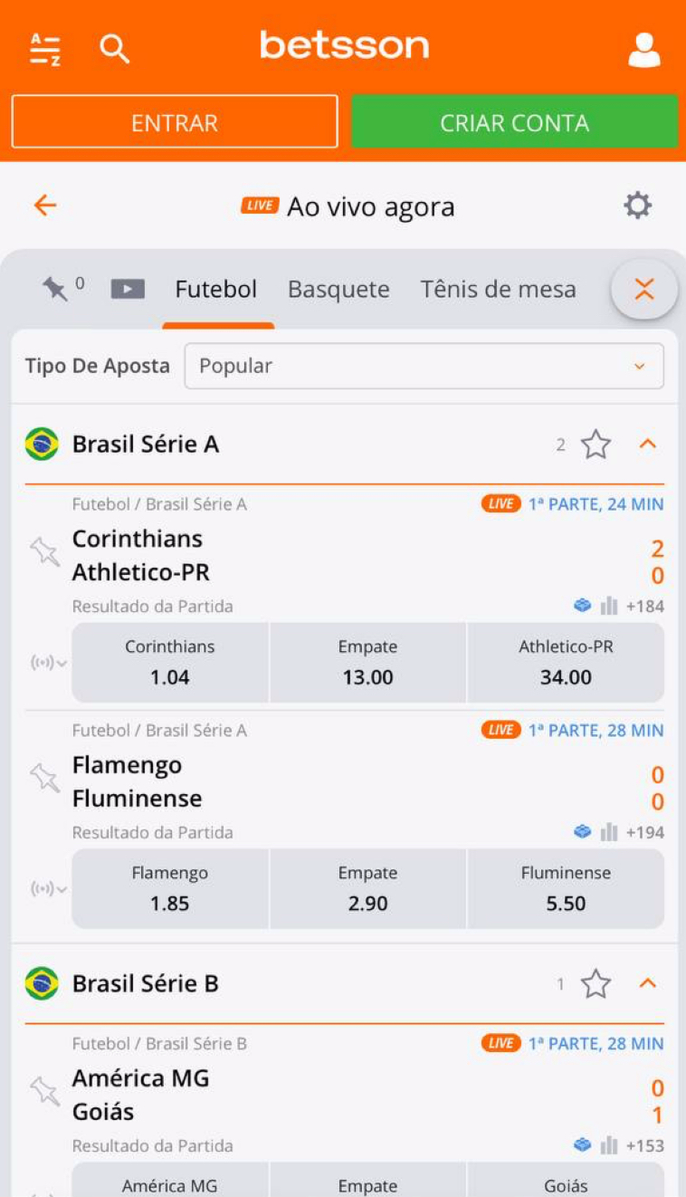 Betsson possui a seção muito bom de apostas ao vivo