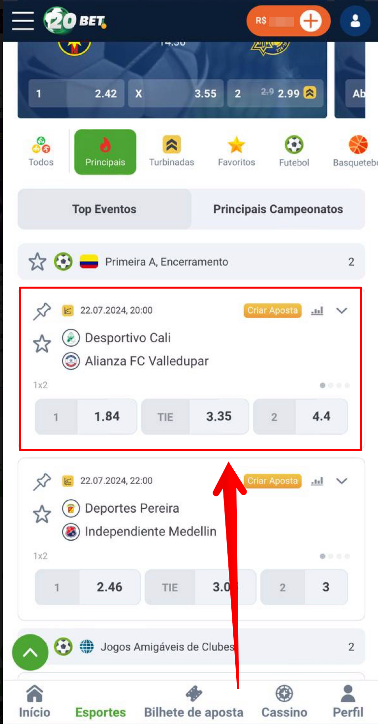 Selecione um dos evento