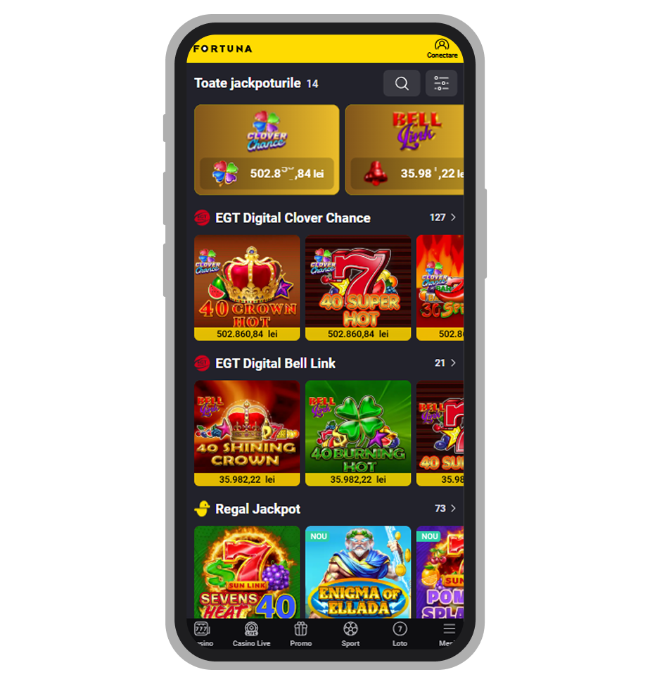 Secțiunea Jackpoturi la Fortuna