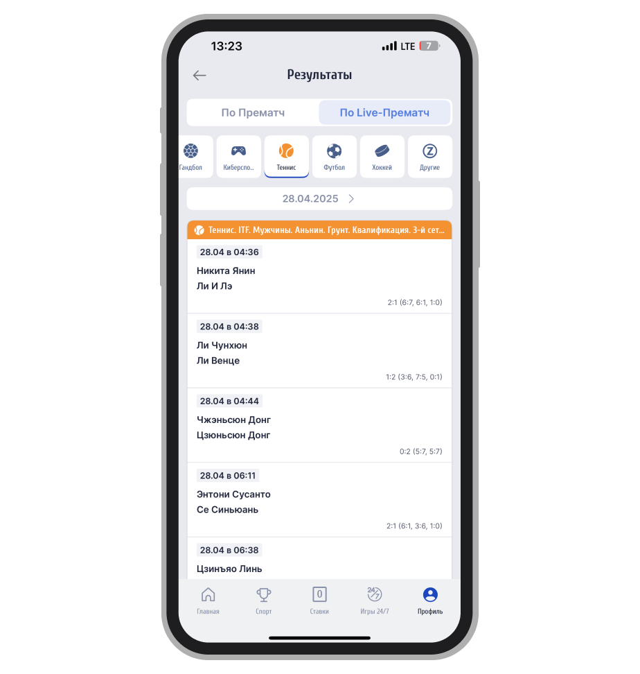 Результаты Live