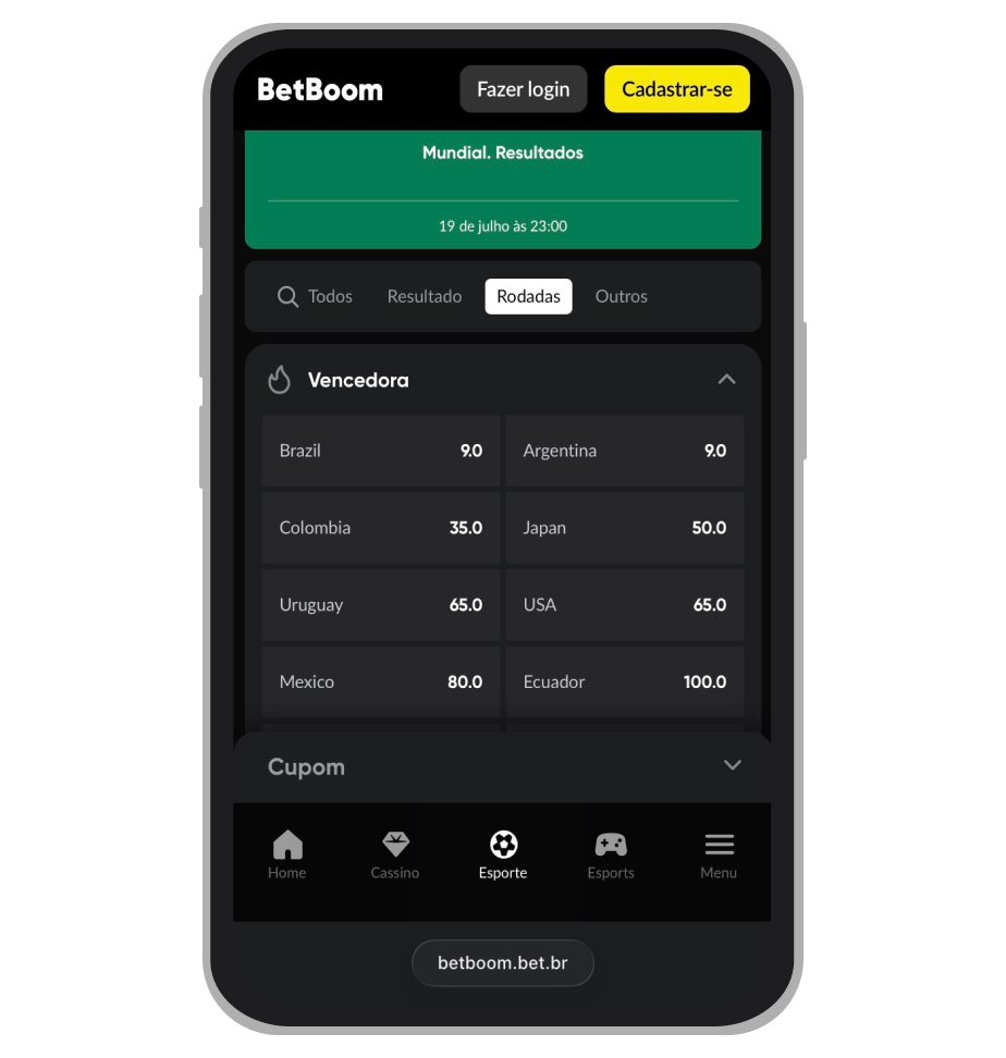 Mercado de apostas na BetBoom
