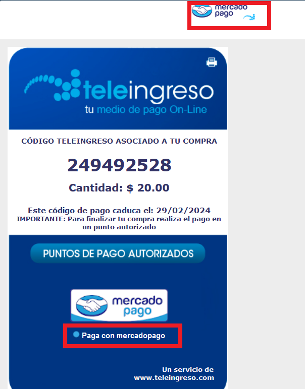 Primera etapa de la redirección a Mercado Pago