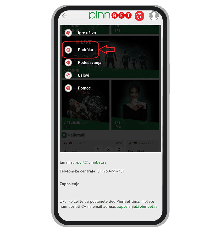 PinnBet kontakt informacije