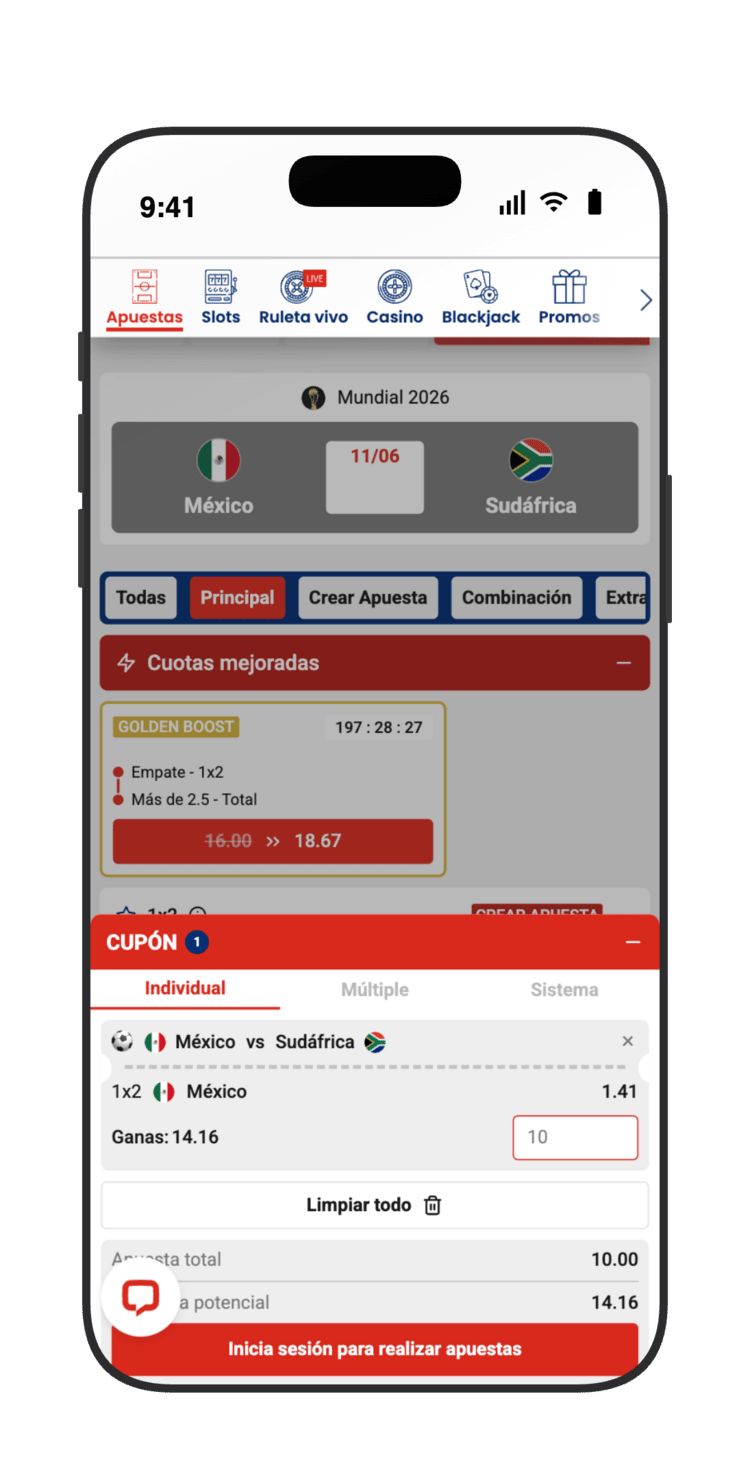 Introduce el importe y confirma tu apuesta en el cupón de JOKERBET para México vs Sudáfrica