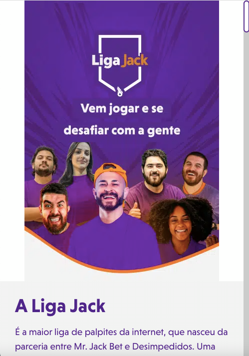 A página da promoção Liga Jack
