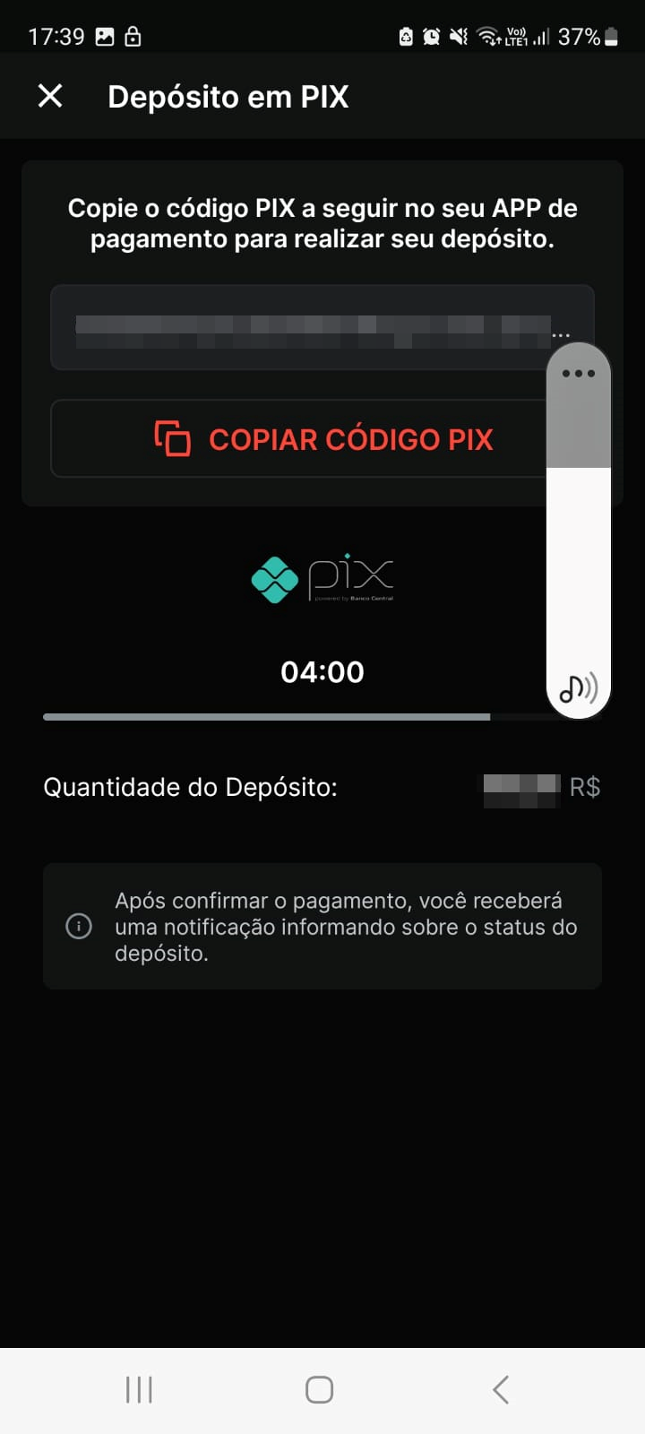 Copie o código Pix e cole no app do seu banco