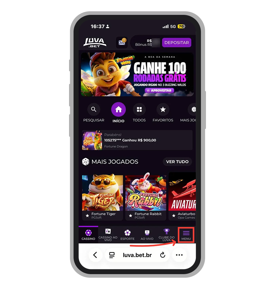 Acesse o menu da conta