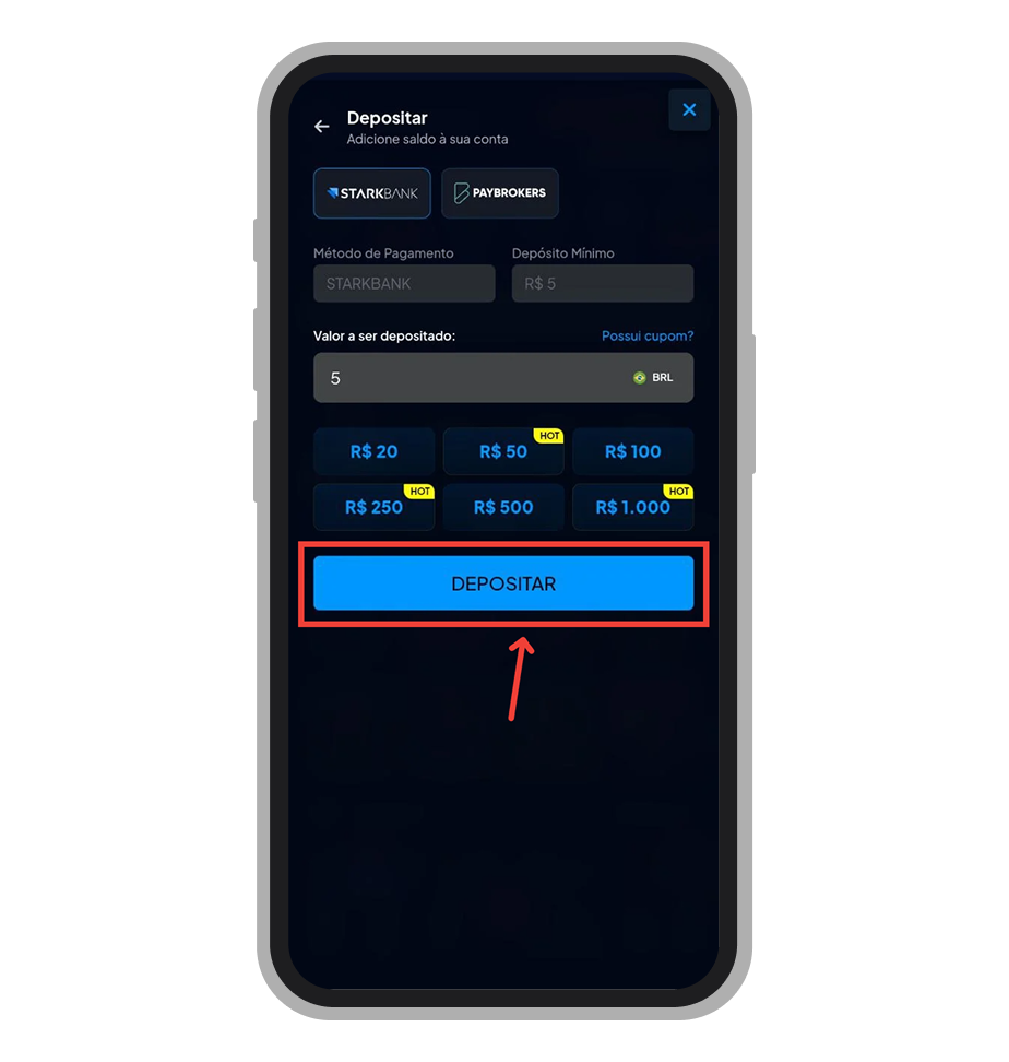 Tela de pagamento Pix no app Apostatudo 
