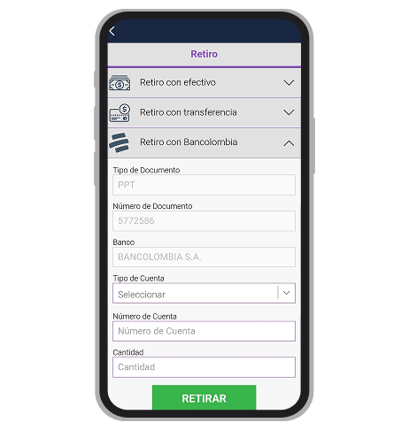 Retirar de Wplay a Bancolombia Celular