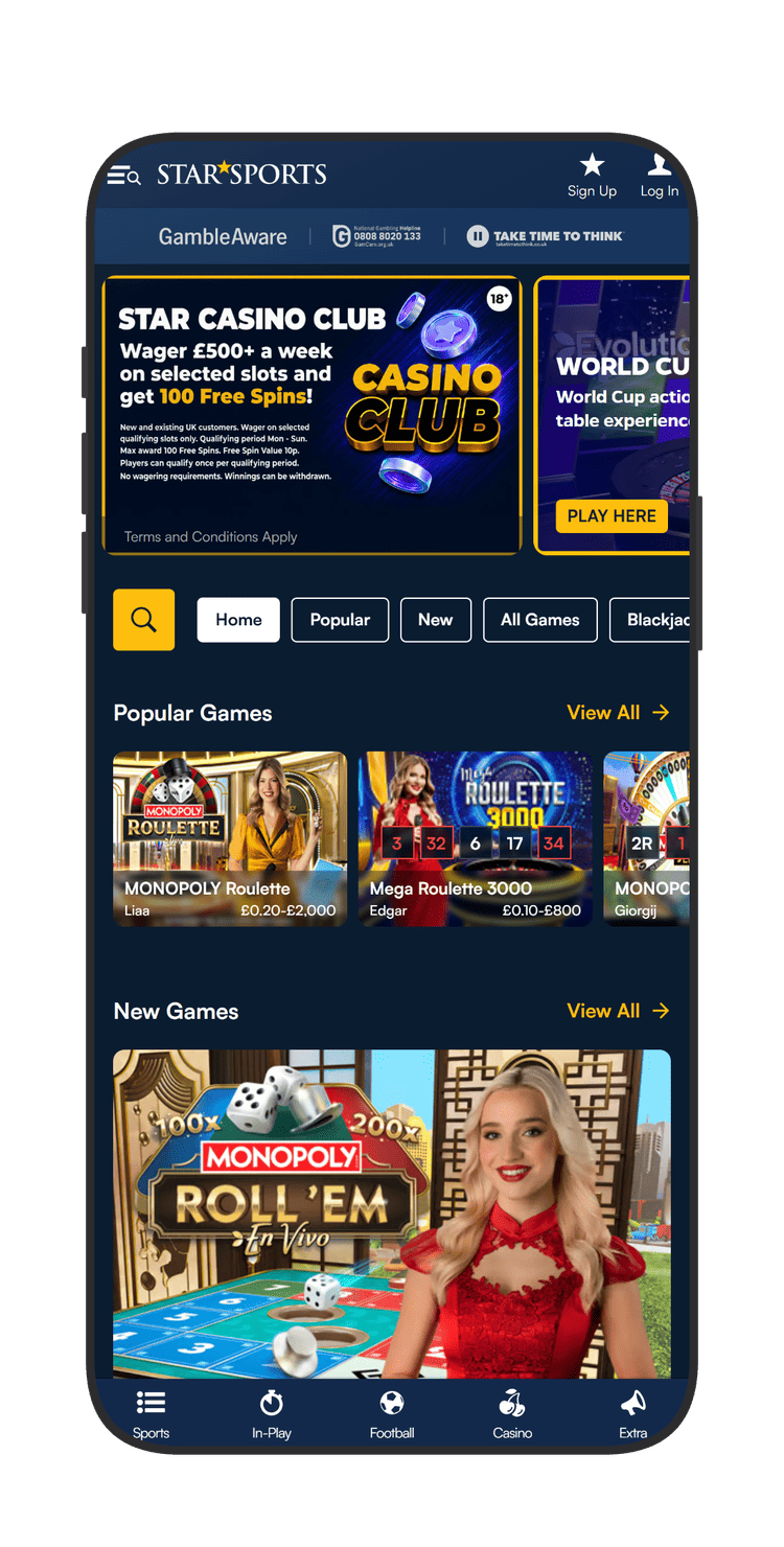 Star Sports live casino section