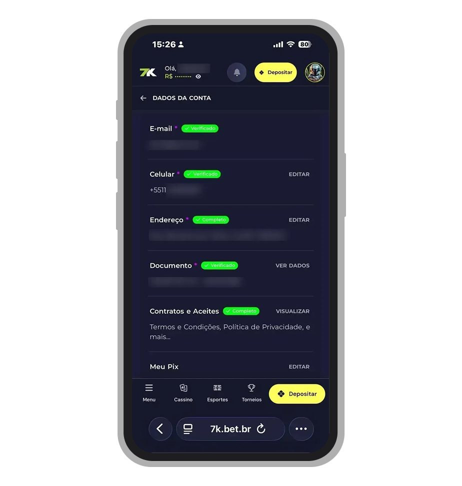 Verifique os dados da sua conta 